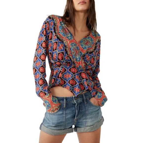 Free People Falling For You Floral Print Peplum Top Boho Cropped Small - Picture 1 of 9